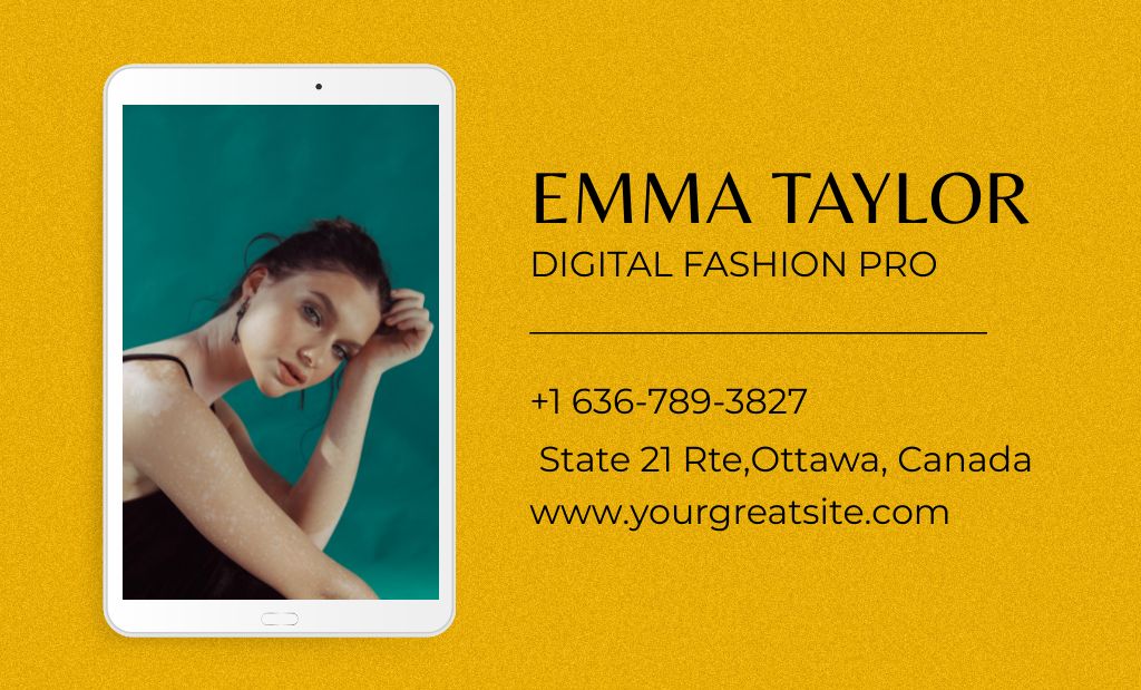Digital Fashion Designer Ad on Yellow Business Card 91x55mm tervezősablon