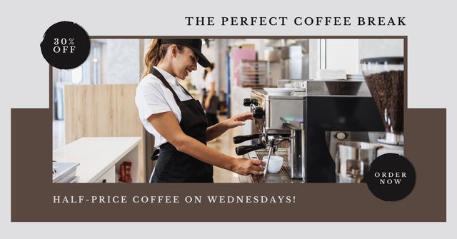 Ontwerpsjabloon van Facebook AD van Discounted Coffee On Wednesdays For Coffee Breaks