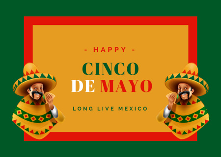 Plantilla de diseño de Cinco de Mayo Ad with Men in Sombrero Eating Taco Postcard 5x7in 