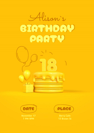 Birthday Party Announcement with Festive Cake Flyer A5 – шаблон для дизайна