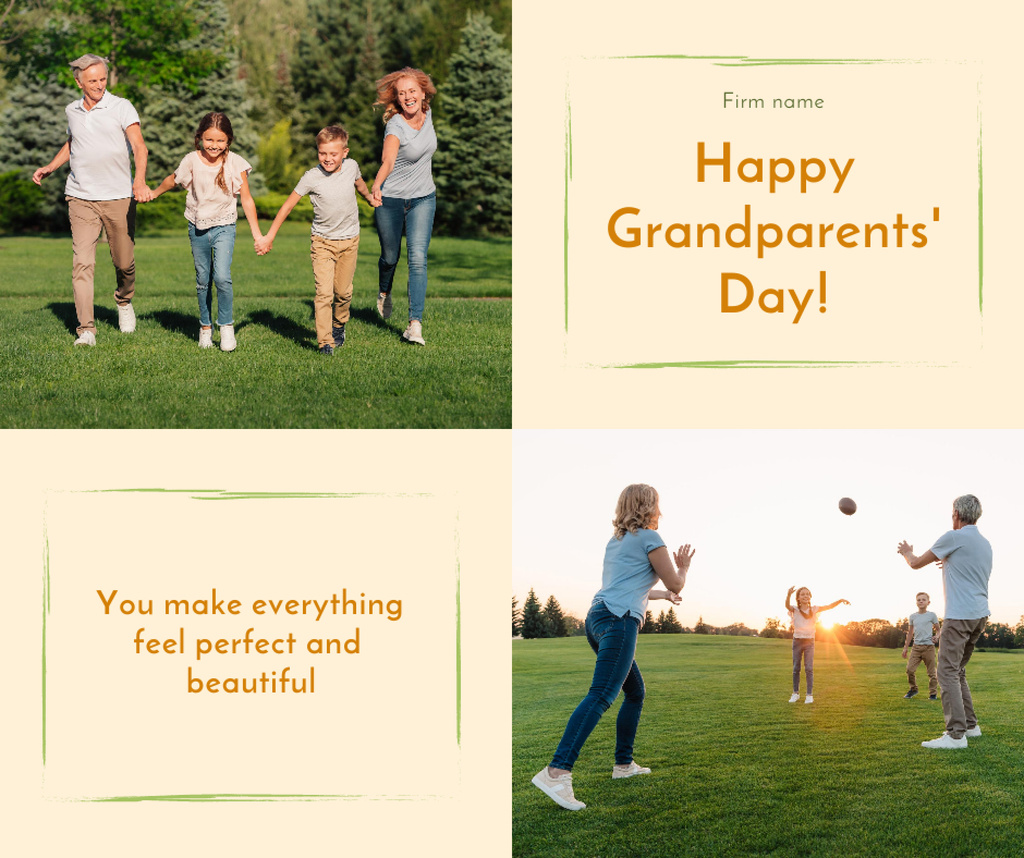 Grandparents' Day Greeting with Happy Family Facebook Design Template