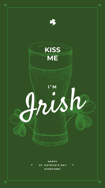 Saint Patrick's Day Celebration With Beer Glass In Green Instagram Story Design Template