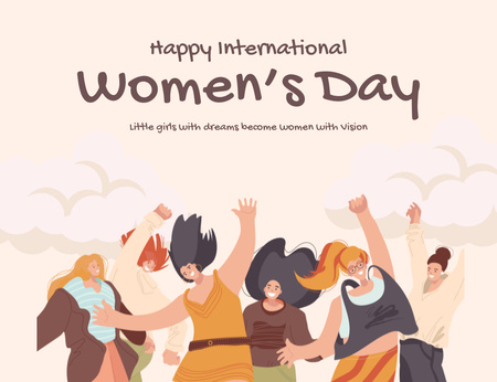 Platilla de diseño Cheerful Women on 8th of March Greeting Thank You Card 5.5x4in Horizontal