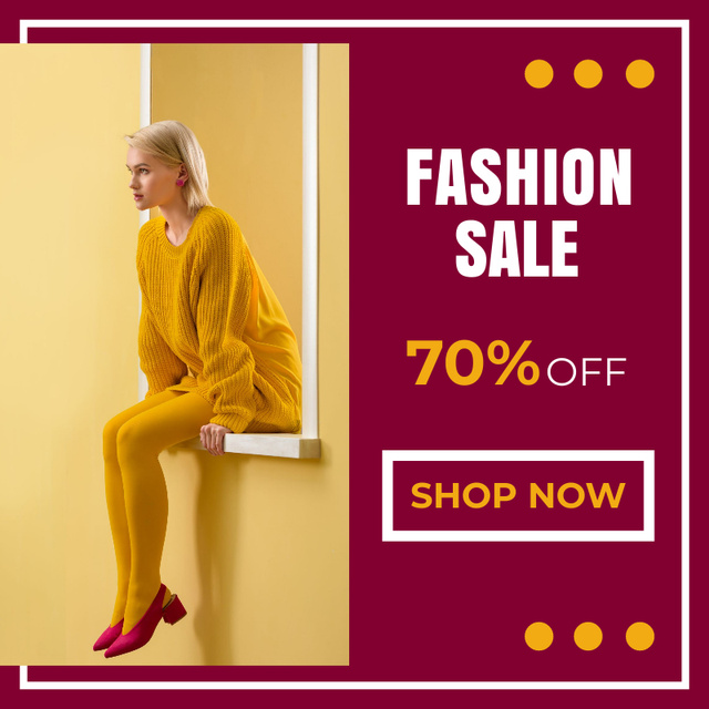 Retro Fashion Sale Ad on Red and Yellow Social mediaデザインテンプレート