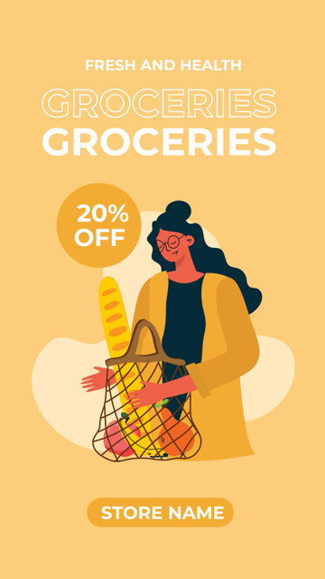 Illustration With Grocery Discount Instagram Story Design Template