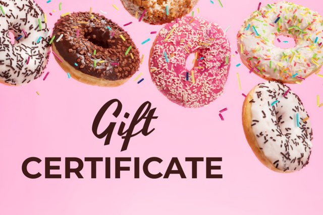Modèle de visuel Bakery Promotion with glazed Donuts - Gift Certificate