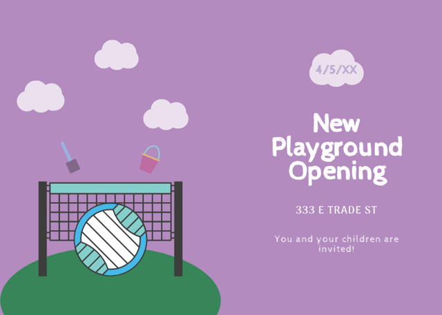 Playground Opening Announcement for Kids on Lilac Flyer 5x7in Horizontal Design Template