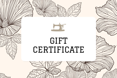 Ontwerpsjabloon van Gift Certificate van Sewing Machine Illustration with Floral Pattern