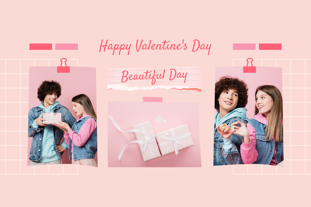Wishing Happy Valentine's Day With Pink Presents Mood Board Tasarım Şablonu