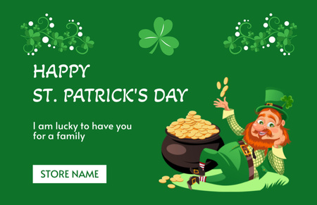 Happy St. Patrick's Day Greeting with Red Bearded Man Thank You Card 5.5x8.5in Design Template