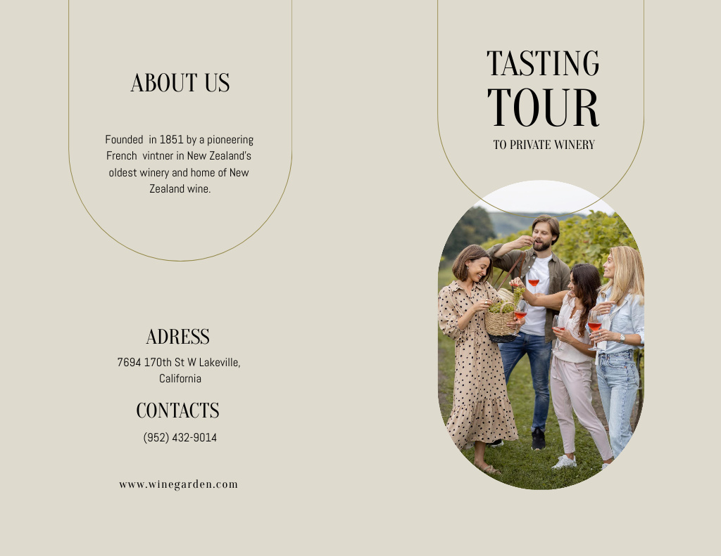 Modèle de visuel Wine Tasting Tour Event Announcement with People in Garden - Brochure 8.5x11in Bi-fold
