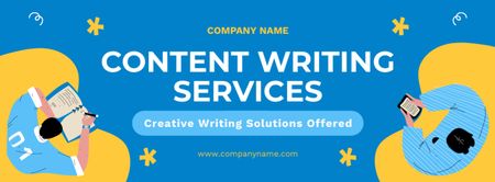 Template di design Offerta di servizi di scrittura di contenuti su misura in blu Facebook cover