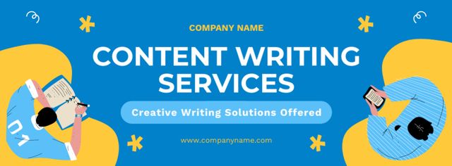 Ontwerpsjabloon van Facebook cover van Tailored Content Writing Services Offer In Blue