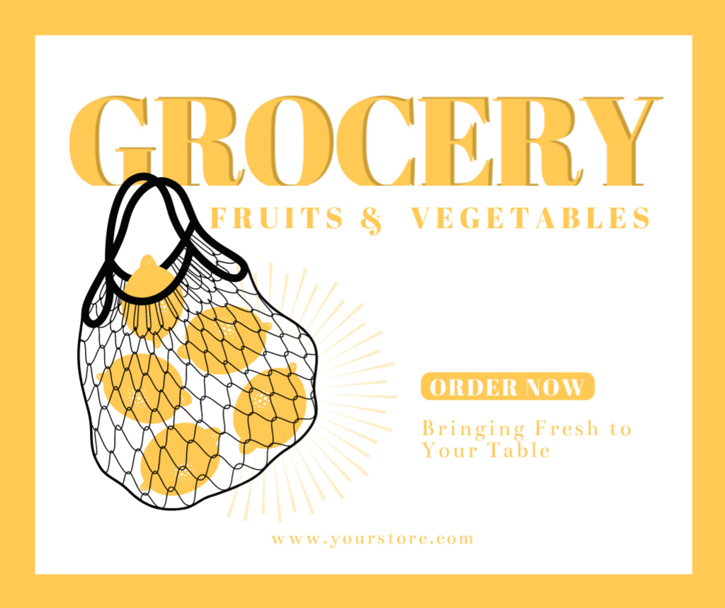 Lemons In Net Bag And Fresh Groceries Promotion Facebook Tasarım Şablonu