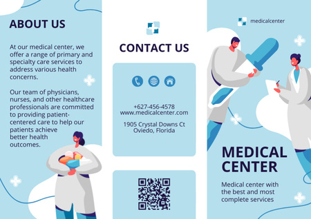 Designvorlage Cartoon illustrierte Informationen über das medizinische Zentrum für Brochure