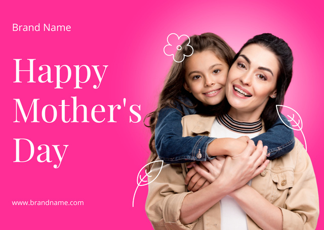 Cute Hugging Mom and Daughter on Mother's Day Card Tasarım Şablonu