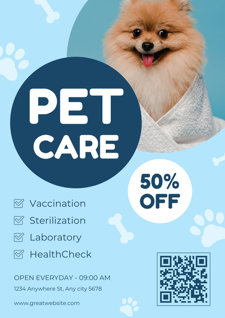 Pet Care Center with Medical Services Poster Design Template