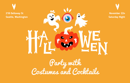 Halloween Party With Pumpkin And Ghosts Invitation 4.6x7.2in Horizontal Design Template