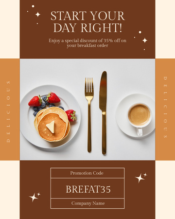 Platilla de diseño Delicious Pancakes Offer on Breakfast with Strawberries Instagram Post Vertical