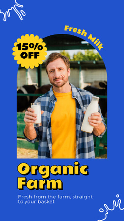 牛乳を持った男性によるオーガニック製品の割引 Instagram Storyデザインテンプレート