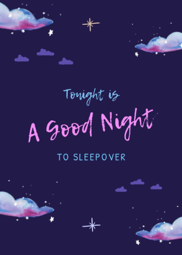 Designvorlage Announcement of Good Sleepover Party With Illustrated Clouds für Invitation