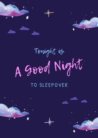 Announcement of Good Sleepover Party With Illustrated Clouds Invitation – шаблон для дизайну