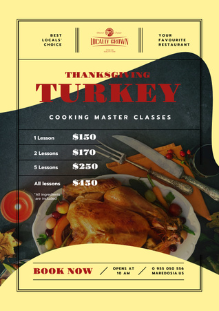 Ontwerpsjabloon van Poster van Thanksgiving Dinner Masterclass Invitation with Roasted Turkey