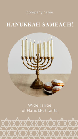Hanukkah Holiday Greeting with Menorah and Doughnuts Instagram Video Story Design Template