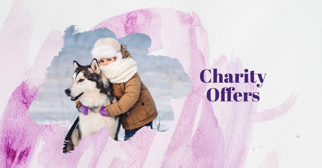 Designvorlage Child in Winter Clothes with Cute Dog für Facebook AD