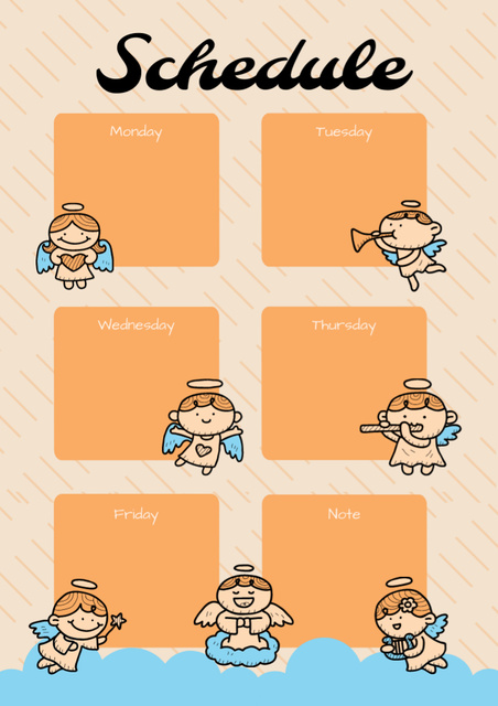 Weekly Planner with Cartoon Angels Schedule Planner Design Template