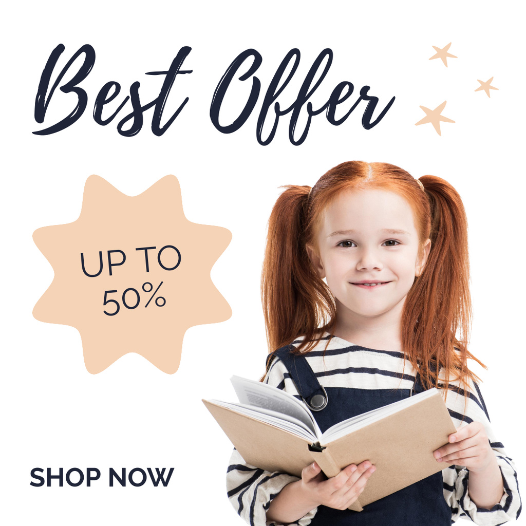 Books Sale Announcement with Adorable Child Instagram Design Template