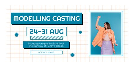 Model Casting Announcement with Happy Woman Twitter Design Template