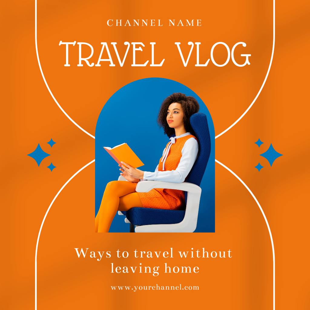 Ontwerpsjabloon van Instagram van Awesome Ways For Travel From Home In Vlog Promotion In Orange
