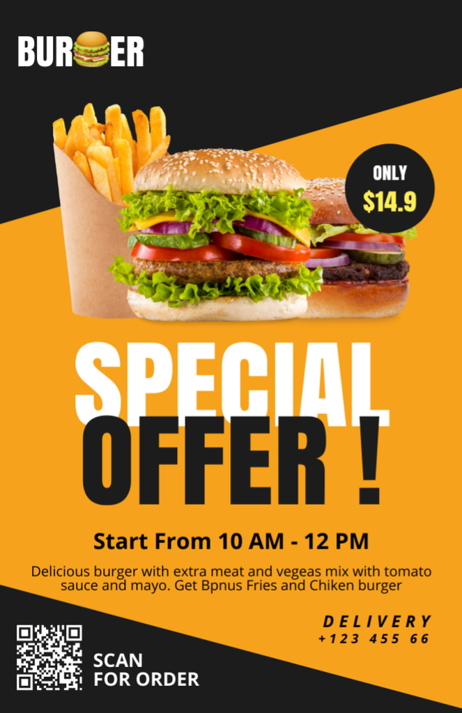 Special Offer of Fast Food with Burger Recipe Card Modelo de Design