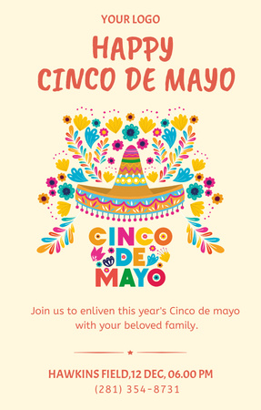 Cinco De Mayo Invitation with Colorful Sombrero Invitation 4.6x7.2in Design Template