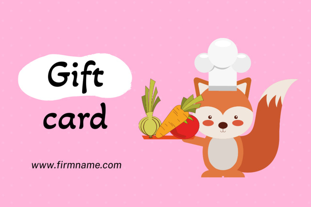 School Food Ad with Cute Fox Chef Gift Certificate Design Template