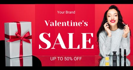 Ontwerpsjabloon van Facebook AD van Aankondiging van korting op cosmetica voor Valentijnsdag