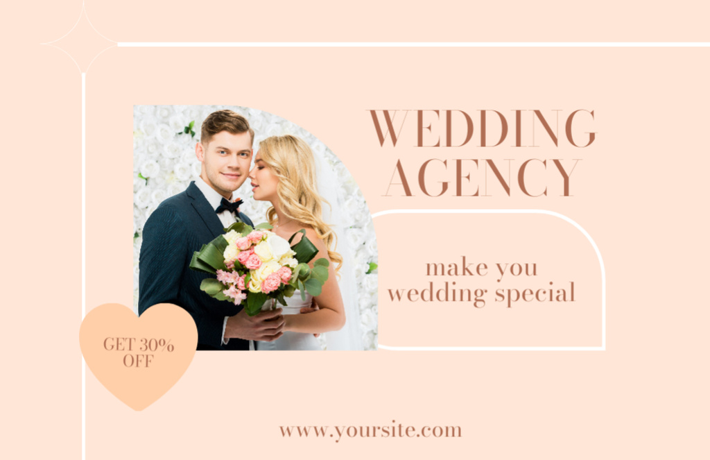 Designvorlage Discount on Services of Wedding Agency on Beige für Thank You Card 5.5x8.5in