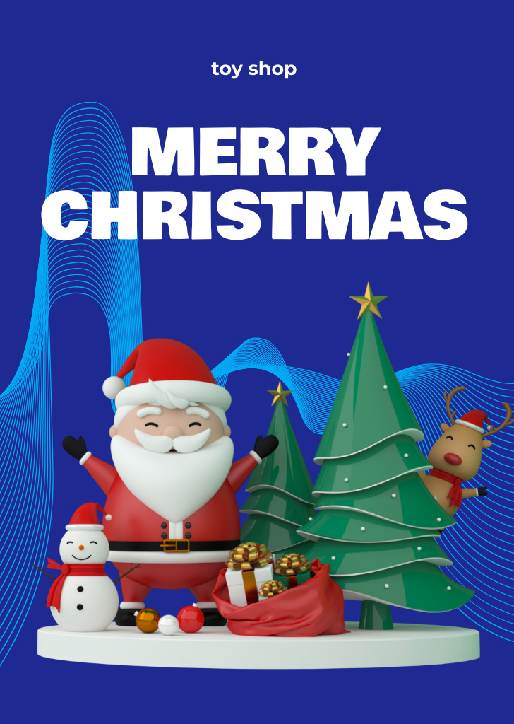 Christmas Cheers with Happy Santa and Trees Postcard A6 Vertical Tasarım Şablonu