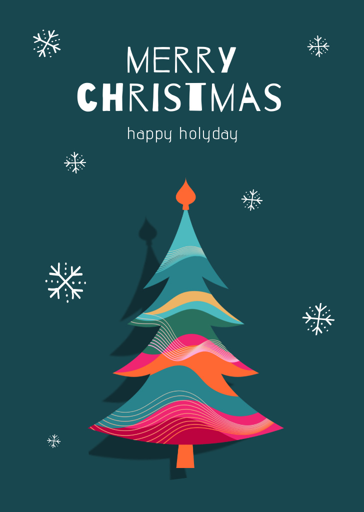 Christmas Cheers with Cute Tree and Presents Postcard A6 Vertical Design Template