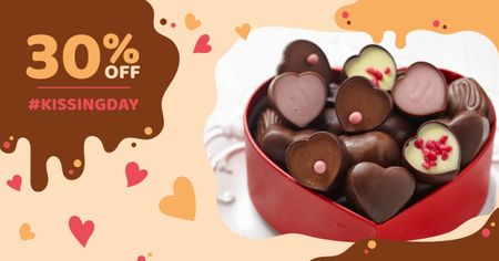 Designvorlage Kissing Day Offer with Heart-Shaped Sweets für Facebook AD