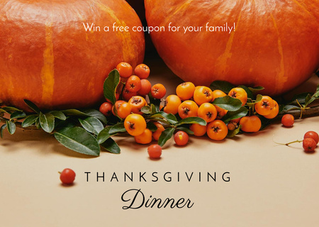 Hálaadás ünnepi vacsora narancssárga sütőtökkel és bogyókkal Flyer A6 Horizontal tervezősablon