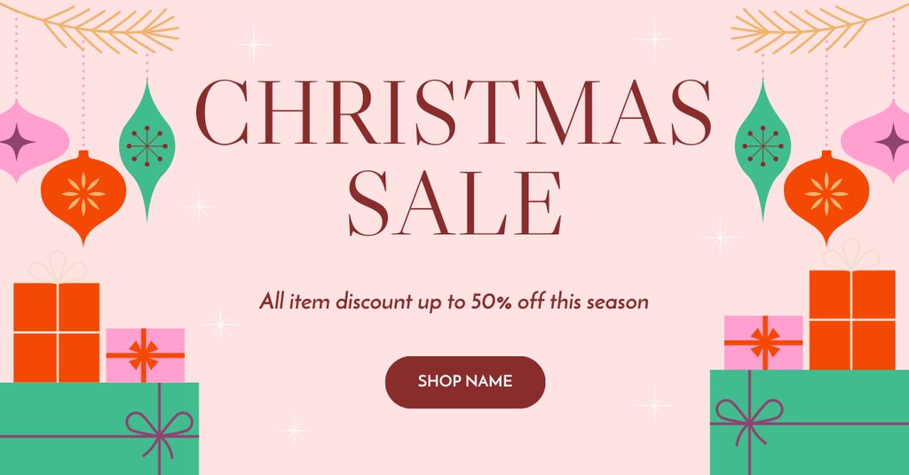 Christmas Sale Offer Pink Illustrated Facebook AD Tasarım Şablonu
