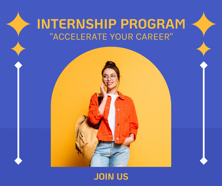 Internship Program Offer with Young Woman Facebook Design Template