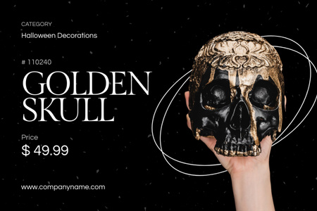Golden Skull on Halloween  Label Design Template