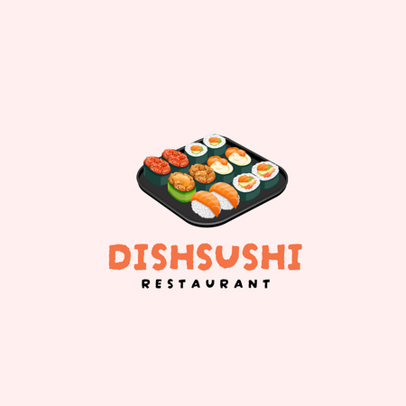 Emblem of Japanese Restaurant with Set Sushi Logo 1080x1080pxデザインテンプレート