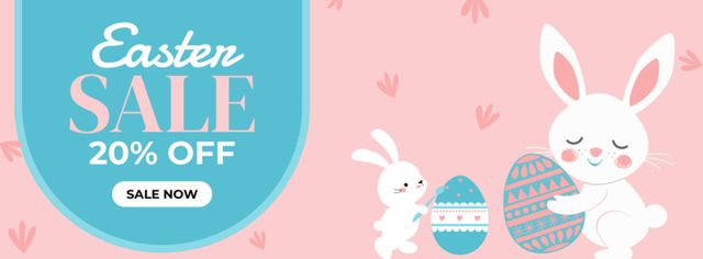 Modèle de visuel Easter Sale Ad with Cute Rabbits Holding Painted Eggs - Facebook cover