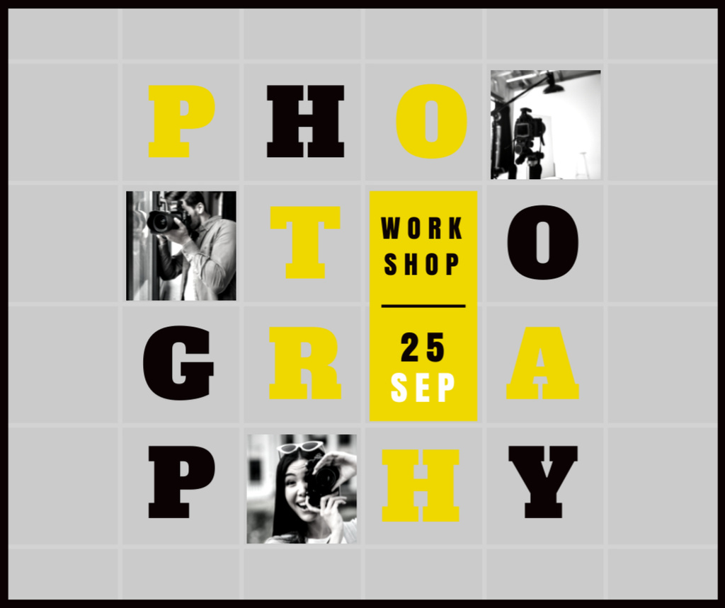 Ontwerpsjabloon van Facebook van Photography Workshop on Grey Background
