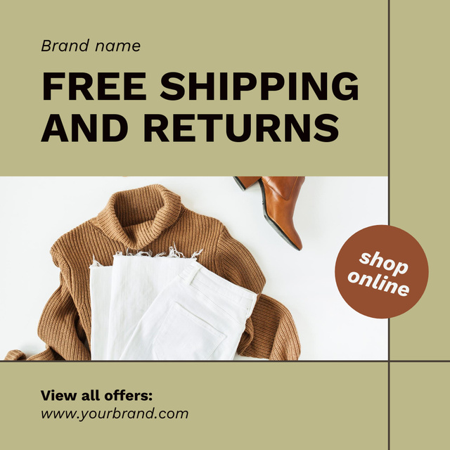Free Shipping And Returns For Clothes Sale Offer Instagram Design Template