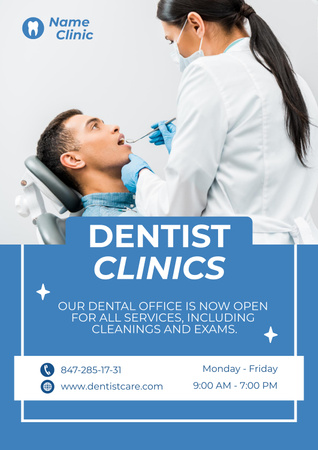 Patient on Checkup in Dental Clinic Poster Design Template